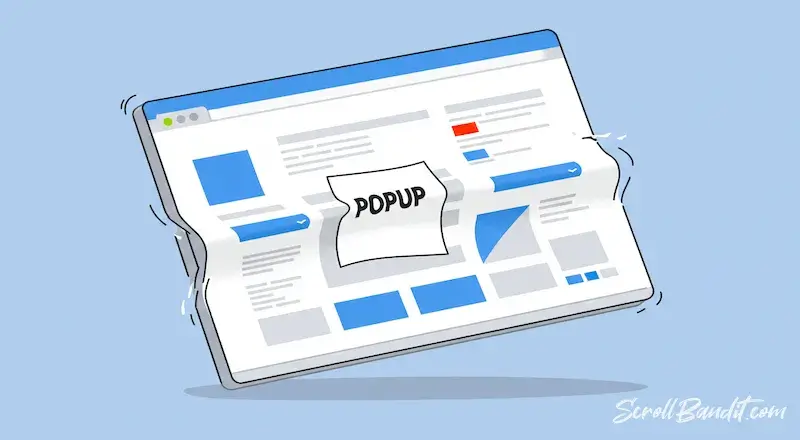 A distorted webpage bending as a popup appears, showing how modals cause layout shift.